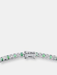 .925 Sterling Silver Emerald Cubic Zirconia Tennis Bracelet