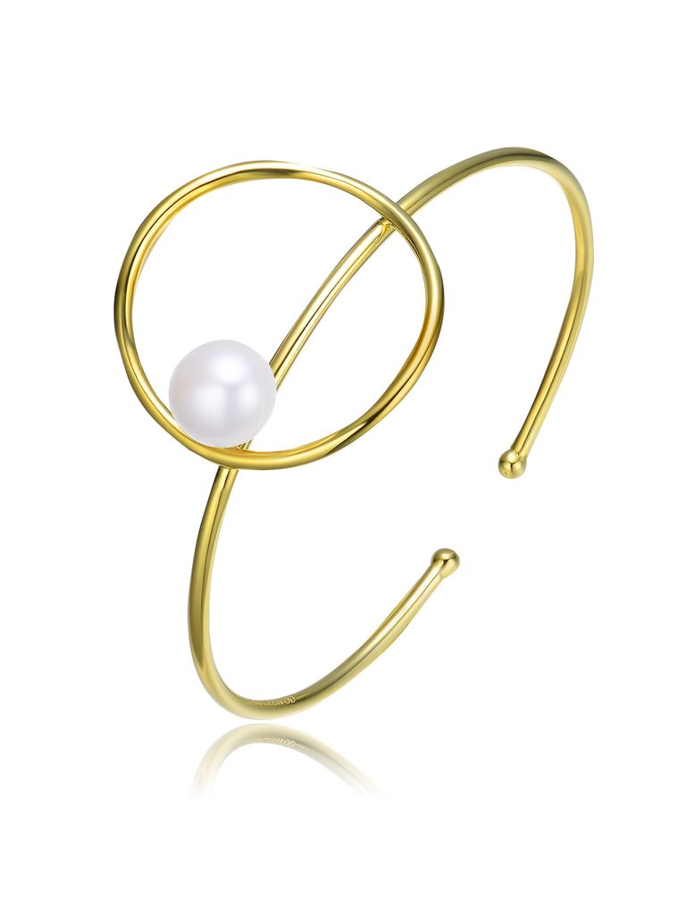 .925 Sterling Silver Gold Plating Freshwater Pearl Cuff Bracelet - Gold