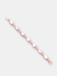 .925 Sterling Silver Rose Gold Plated Howlite And Cubic Zirconia Link Bracelet