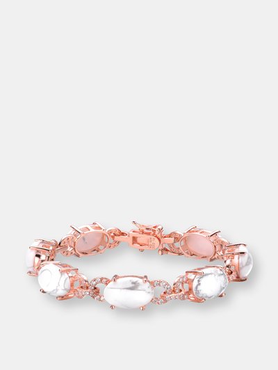 Genevive .925 Sterling Silver Rose Gold Plated Howlite And Cubic Zirconia Link Bracelet product