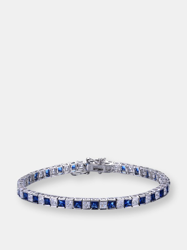 .925 Sterling Silver Sapphire Cubic Zirconia Tennis Bracelet - Blue