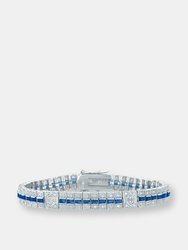 .925 Sterling Silver Sapphire Cubic Zirocnia Stripe Bracelet - Sapphire