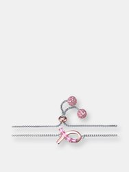 .925 Sterling Silver Two Tone With Pink Cubic Zirconia Loop Bracelet