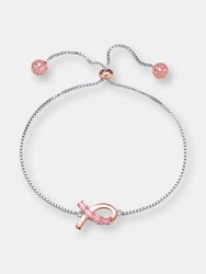 .925 Sterling Silver Two Tone With Pink Cubic Zirconia Loop Bracelet - Pink