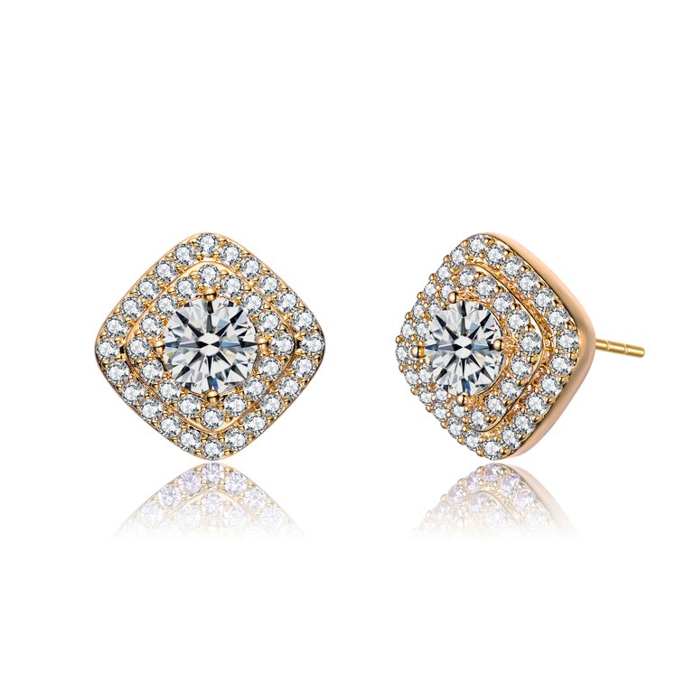 Classic 14K Gold Plated Halo Stud Earrings - Gold