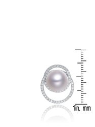 Cubic Zirconia Sterling Silver White Gold Plated with Round Pearl Earrings