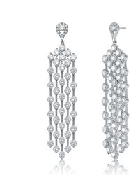 Cz Long Chandelier Earrings - Silver