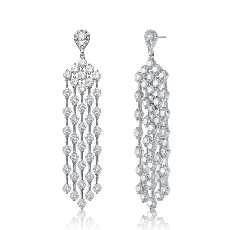 Cz Long Chandelier Earrings - Silver