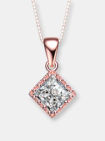 Genevive C.z. Rose Plated Sterling Silver Square Shape Stud Style Pendant product