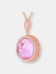 C.z. Ss Rose Plated Round Pink Pendant