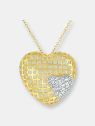 C.z. Sterling Silver Gold Plated Heart Shape Lace Pendant - Gold