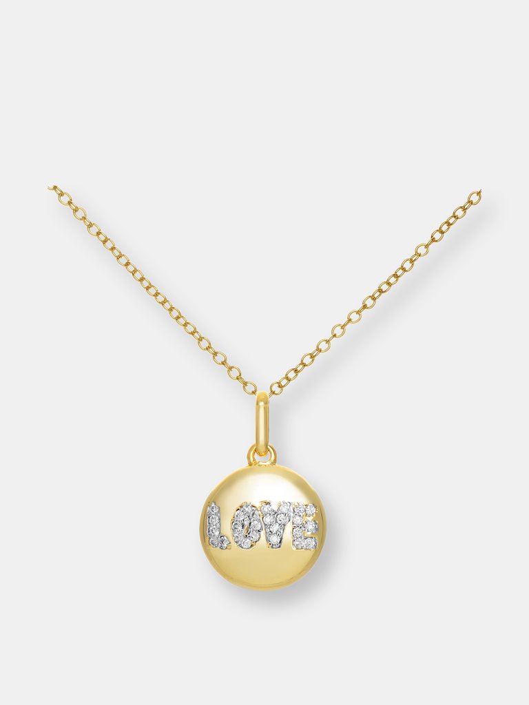 C.z. Sterling Silver Gold Plated '' Love '' Disc Pendant - Gold