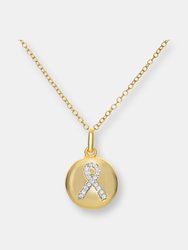 C.z. Sterling Silver Gold Plated Round Disc Pendant - Gold Plated