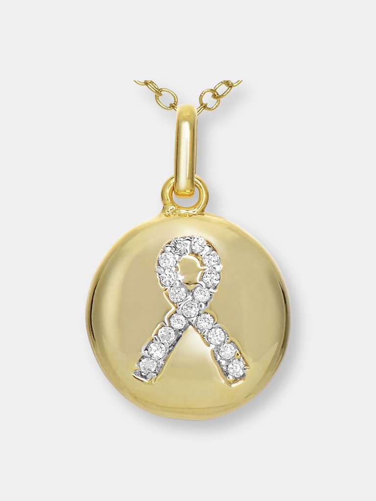 C.z. Sterling Silver Gold Plated Round Disc Pendant