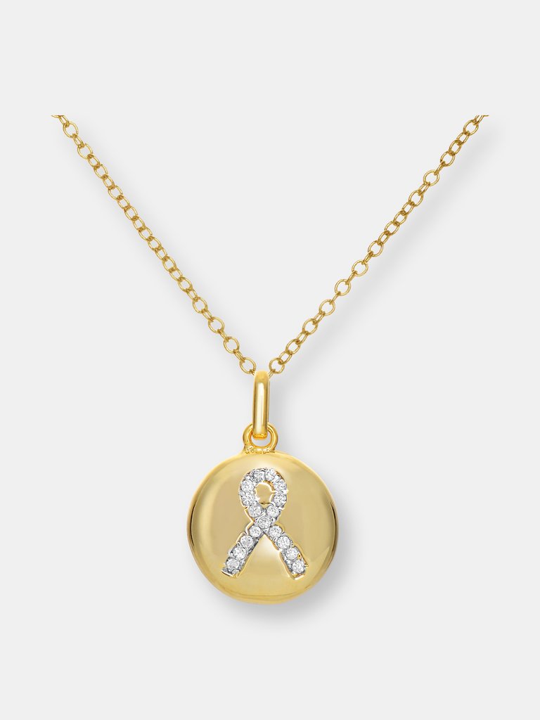 C.z. Sterling Silver Gold Plated Round Disc Pendant - Gold Plated