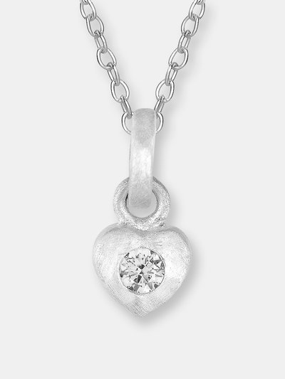 Genevive C.z. Sterling Silver Rhodium Plated Brushed Bezzel Set Heart Shape Pendant product