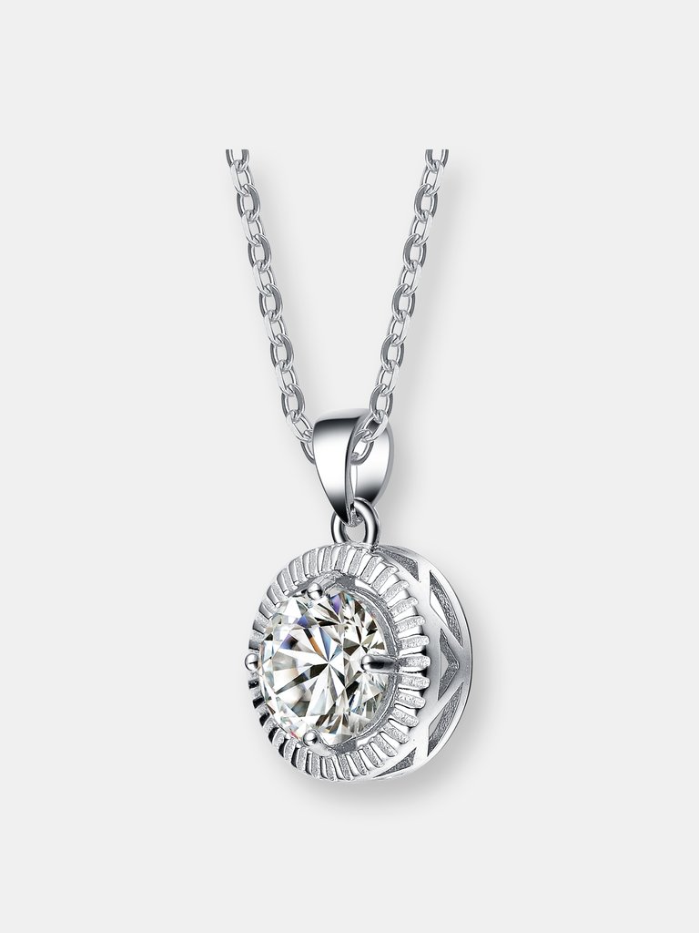 C.z. Sterling Silver Rhodium Plated Classic Round Pendant