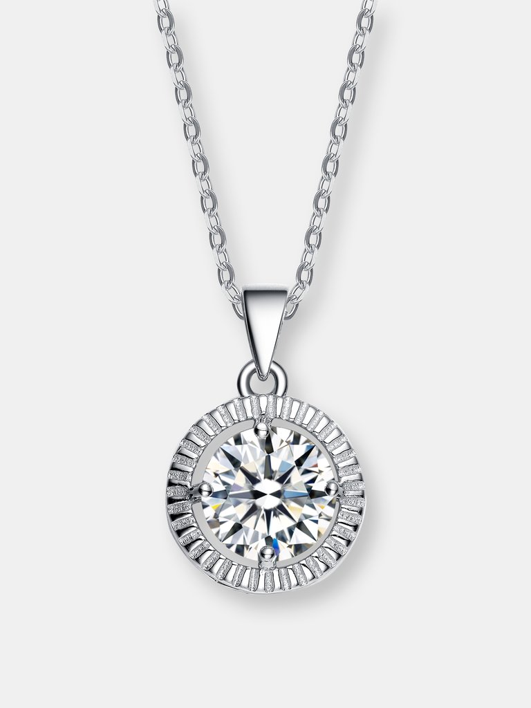 C.z. Sterling Silver Rhodium Plated Classic Round Pendant - Silver Rhodium Plated 