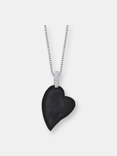 Genevive C.z. Sterling Silver Rhodium Plated Heart Shape Black Mother Of Pearl Pendant product