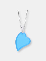 C.z. Sterling Silver Rhodium Plated Heart Shape Turquoise Mother Of Pearl Pendant - Blue