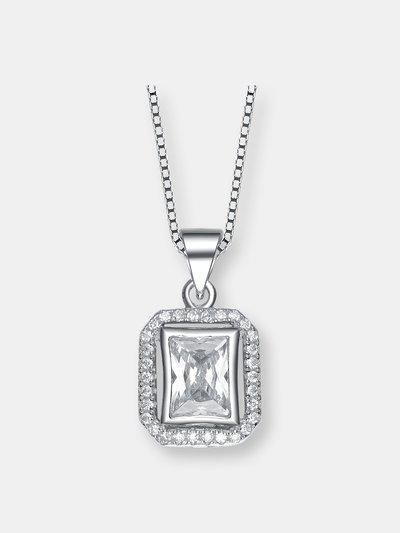 Genevive C.z. Sterling Silver Rhodium Plated Rectangle Pendant product