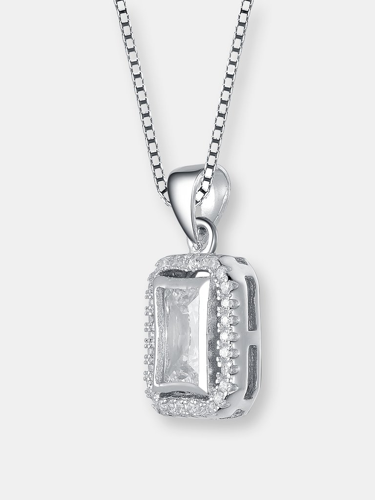 C.z. Sterling Silver Rhodium Plated Rectangle Pendant