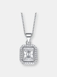 C.z. Sterling Silver Rhodium Plated Rectangle Pendant - Silver Rhodium Plated 
