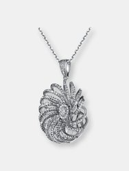 C.z. Sterling Silver Rhodium Plated Round Fancy Pendant
