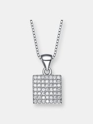 C.z. Sterling Silver Rhodium Plated Square Shape Pendant - White