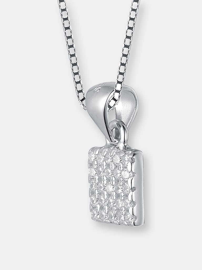 C.z. Sterling Silver Rhodium Plated Square Shape Pendant