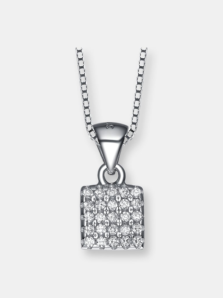 C.z. Sterling Silver Rhodium Plated Square Shape Pendant - White
