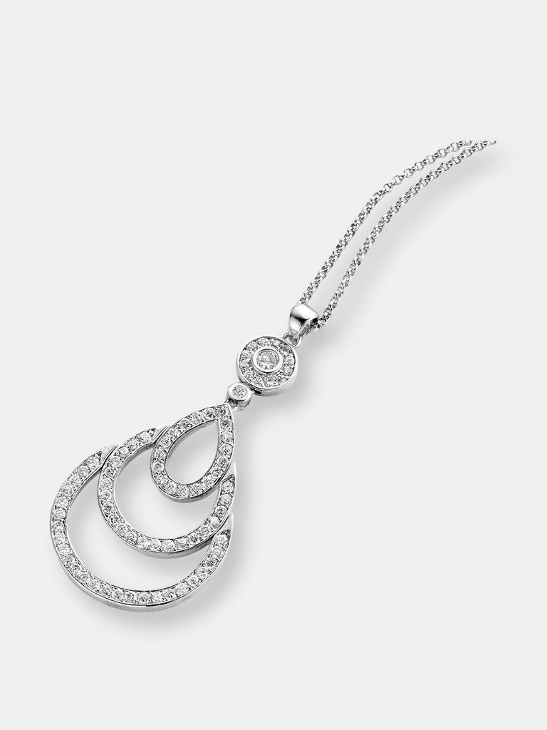 C.z. Sterling Silver Rhodium Plated Triple Outlined Teardrop Pendant - Sterling Silver