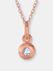 C.z. Sterling Silver Rose Plated Brushed Round Drop Pendant - Rose Plated