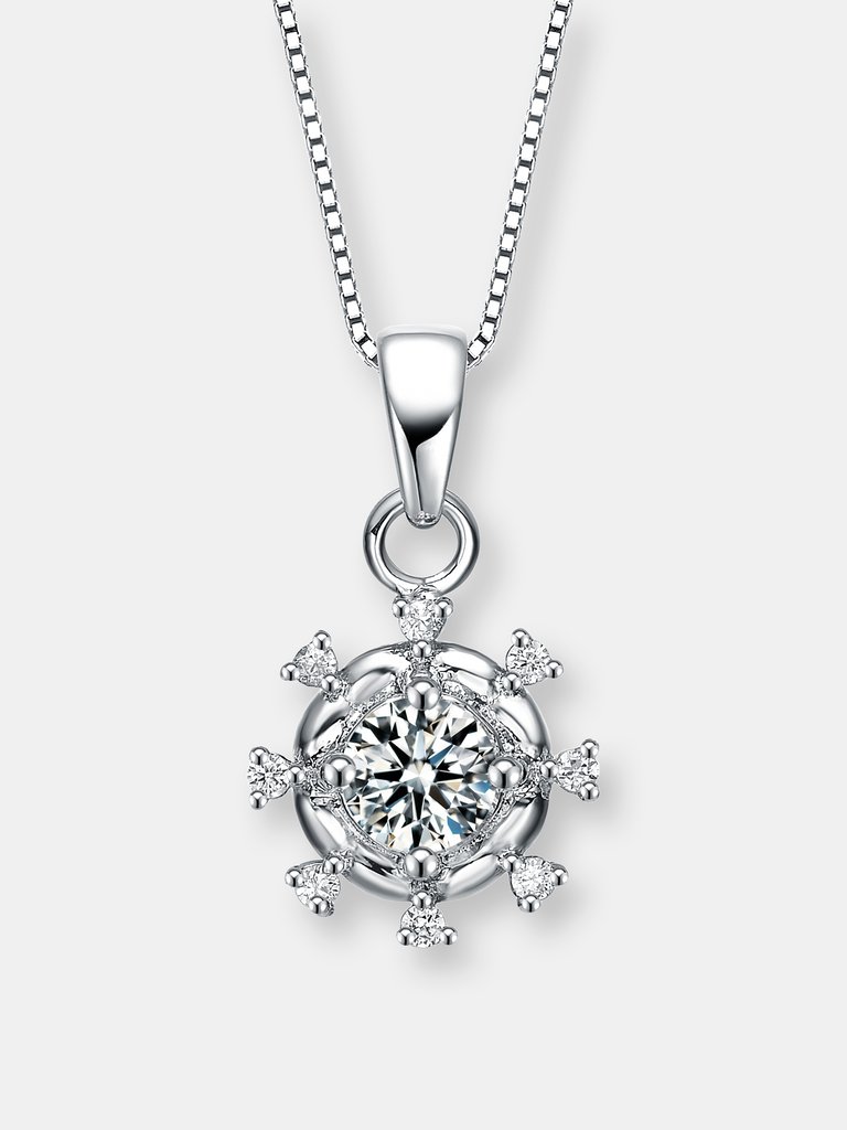 Cz Sterling Silver Round Pendant Surrounded With Hearts - Silver