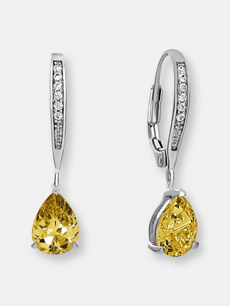 Dazzling Sterling Silver White Gold Plating with Sparkling Pear-Shaped Colored Cubic Zirconia Drop Earrings