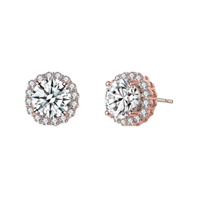 Elegant Simulated Diamond Stud Earrings - Pink