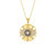 Genevive 14k Gold Plated with Blue, Yellow & White Diamond-Like Cubic Zirconia Evil Eye Light Rays Medallion Pendant Necklace - Blue
