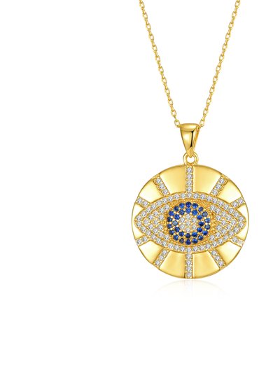 Genevive Genevive 14k Gold Plated with Blue, Yellow & White Diamond-Like Cubic Zirconia Evil Eye Light Rays Medallion Pendant Necklace product