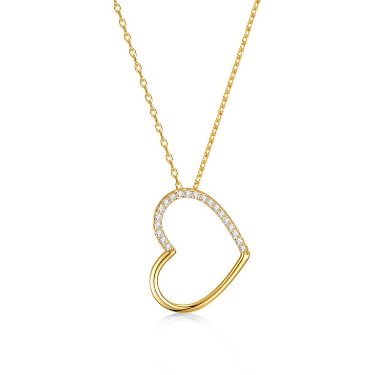 Genevive Kids/TeensSterling Silver 14k Gold Plated with Diamond Cubic Zirconia Heart Pendant Necklace - Gold