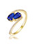 Genevive Sterling Silver 14K Gold Plated and Sapphire Cubic Zirconia Bypass Engagement Ring - Blue