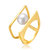 Genevive Sterling Silver 14k Gold Plated with White Freshwater Pearl Double Band Geometric Square Stacked Ring - Gold