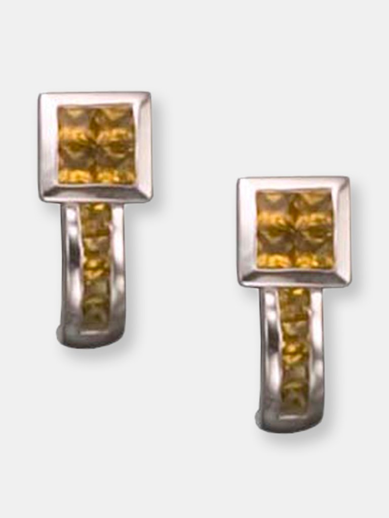 GENEVIVE Sterling Silver Amber Cubic Zirconia Geometric Earrings