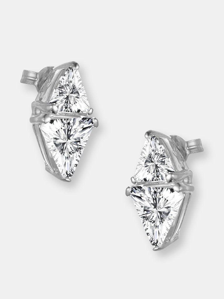 Genevive Sterling Silver Clear Cubic Zirconia Stud Earrings