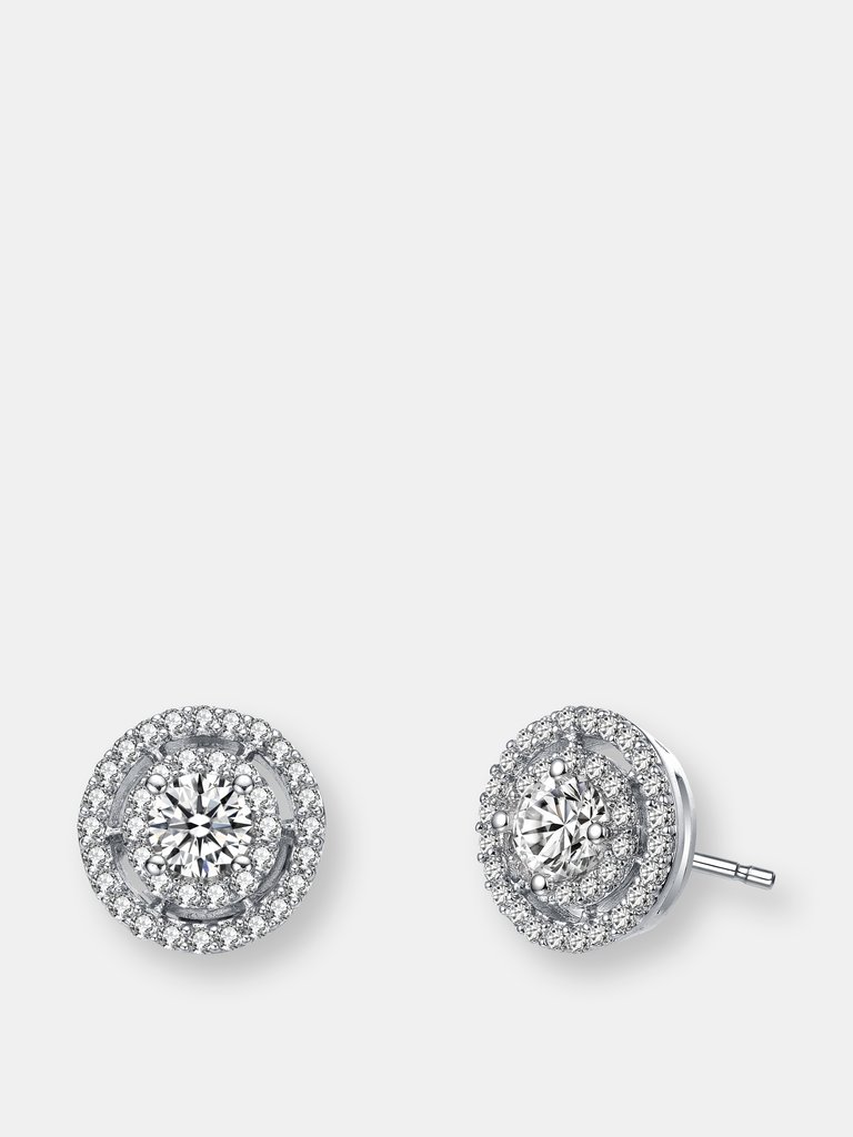 Genevive Sterling Silver Clear Round Cubic Zirconia Stud Earrings - Silver