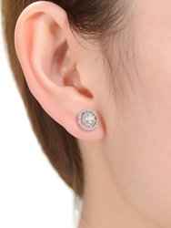 Genevive Sterling Silver Clear Round Cubic Zirconia Stud Earrings