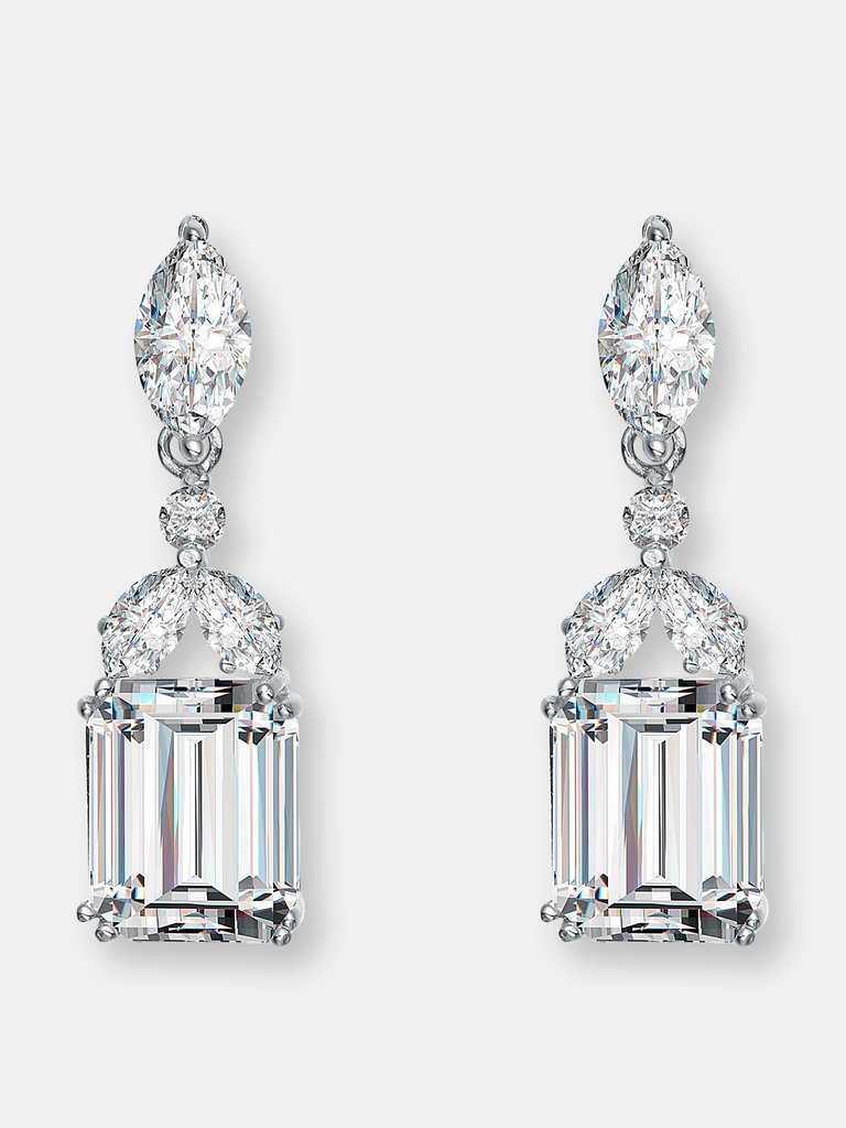 Genevive Sterling Silver Cubic Zirconia Drop Earrings - Silver