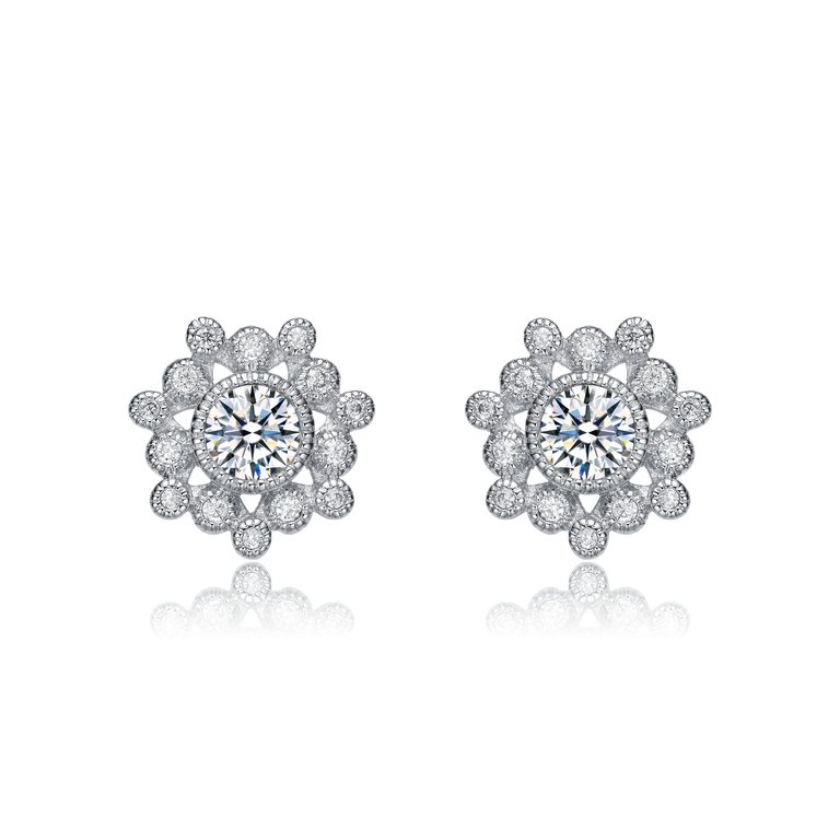 Genevive Sterling Silver Cubic Zirconia Flower Stud Earrings