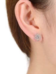 Genevive Sterling Silver Cubic Zirconia Flower Stud Earrings
