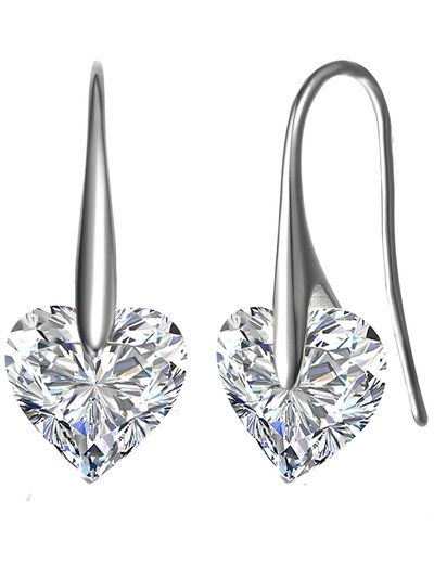 Genevive GENEVIVE Sterling Silver Cubic Zirconia Heart Hook Earrings product