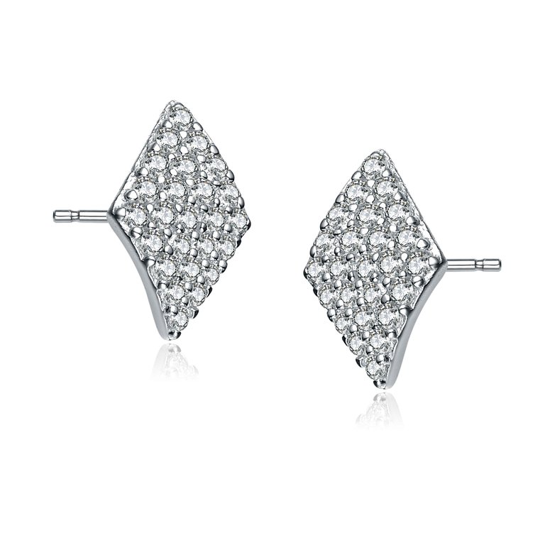 Genevive Sterling Silver Cubic Zirconia Kite Stud Earrings